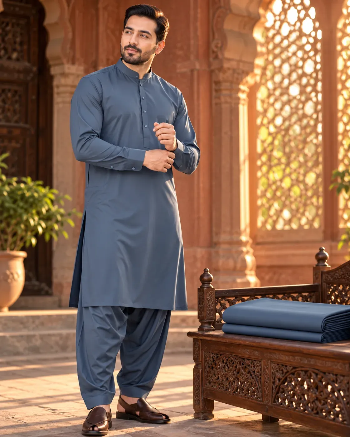 Slate Blue unstitched suit fabric