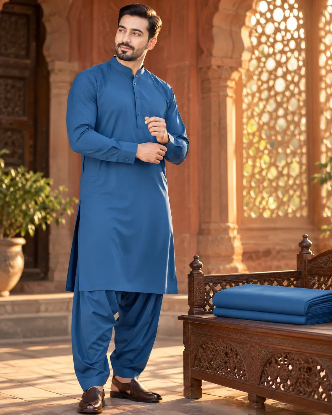 Steel Blue unstitched suit fabric