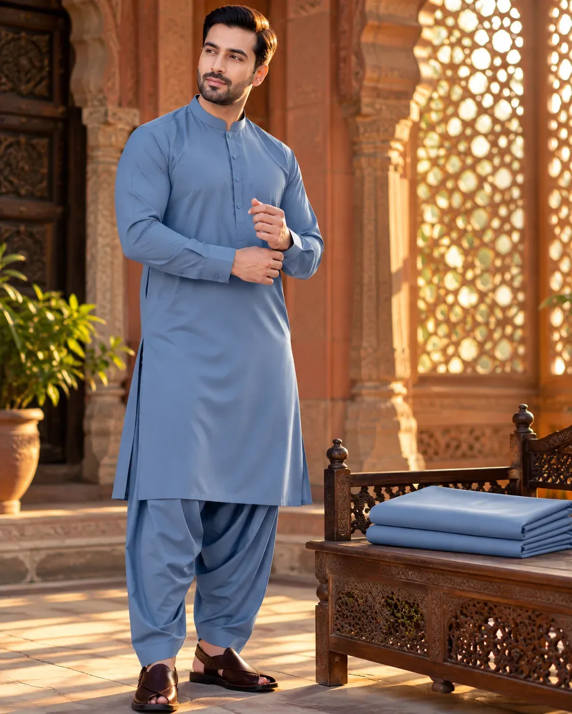 Sky Blue unstitched suit fabric
