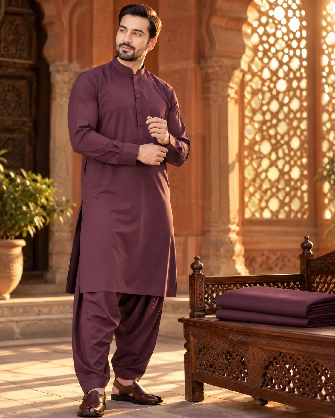 Maroon unstitched suit fabric