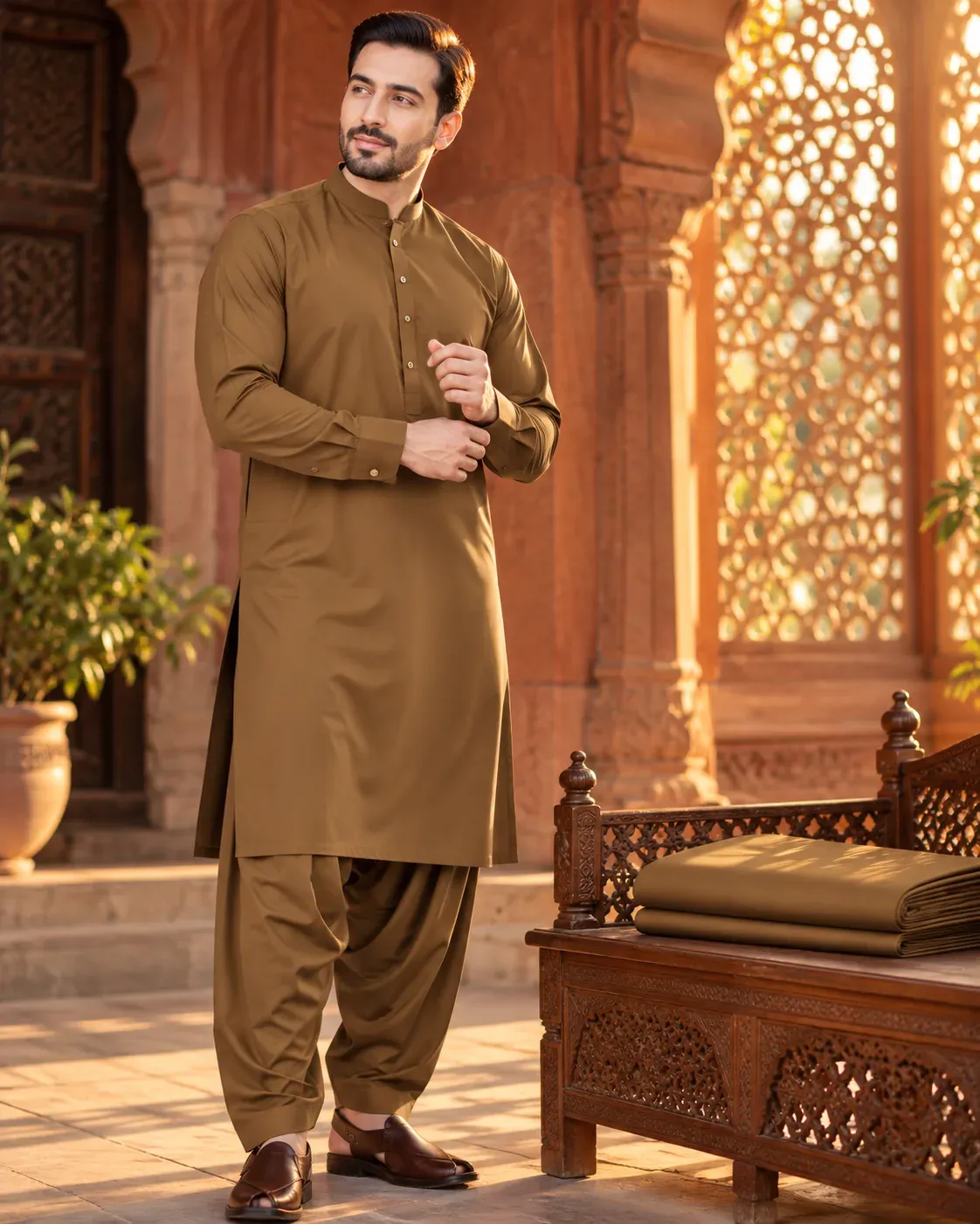 Camel unstitched suit fabric