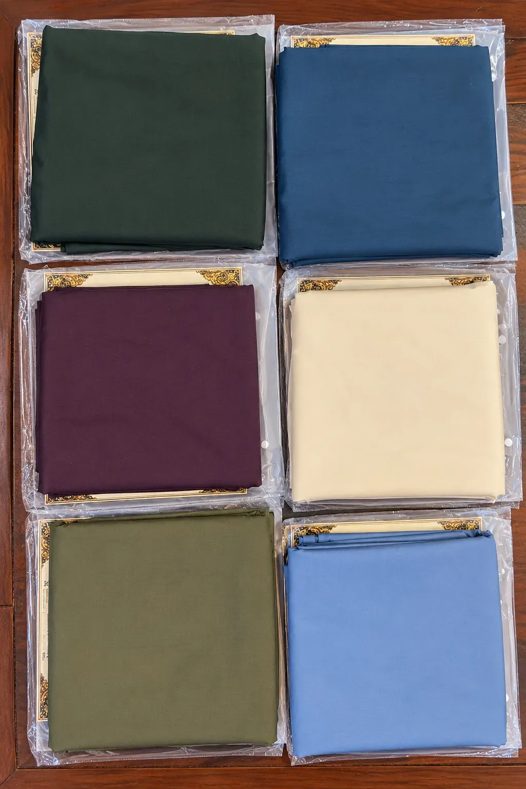Bottle Green, Steel Blue, Plum and Light Camel