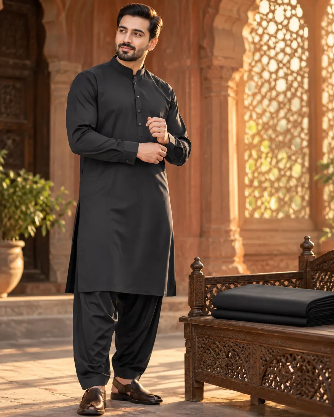 Black unstitched suit fabric