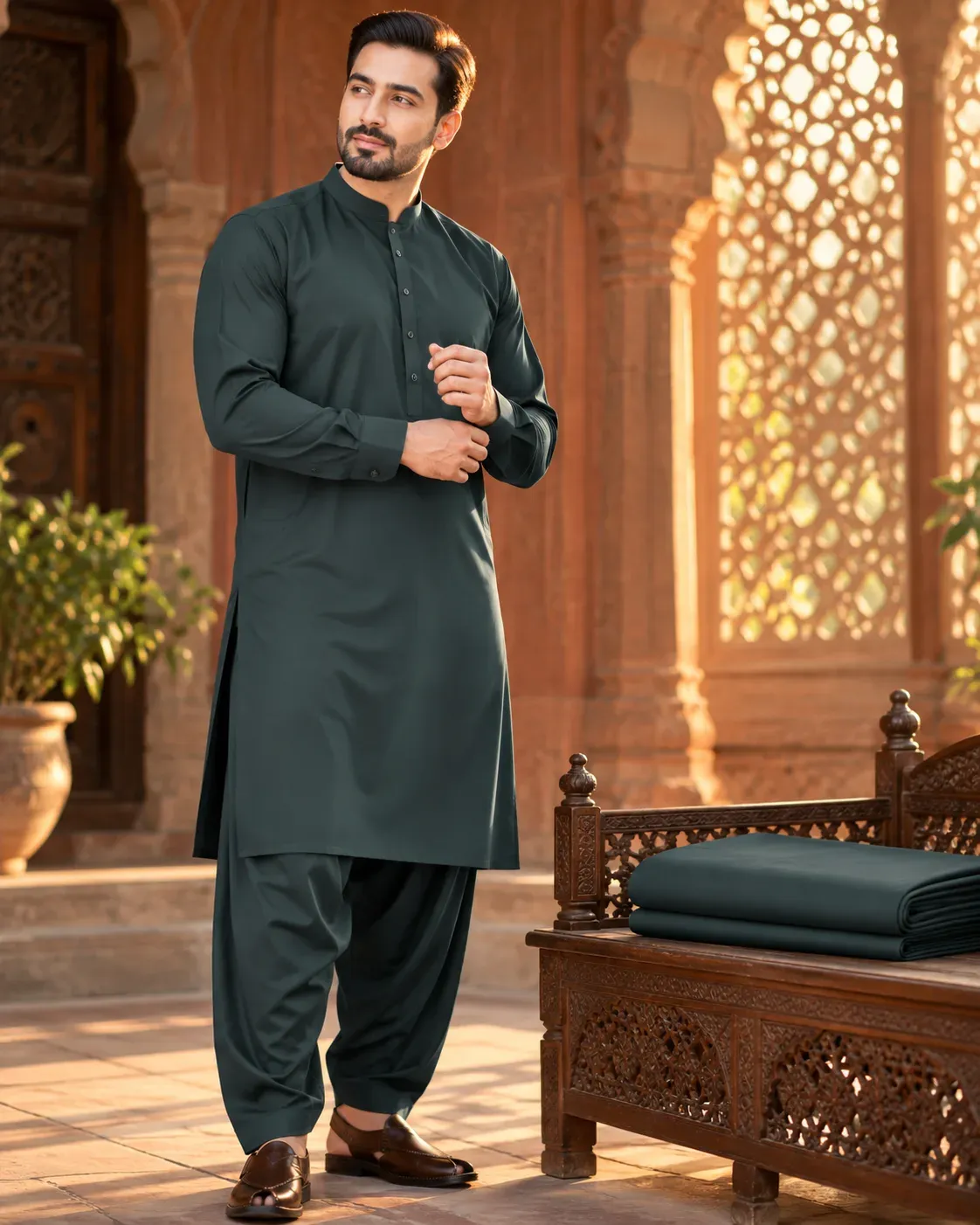 Bottle Green unstitched suit fabric