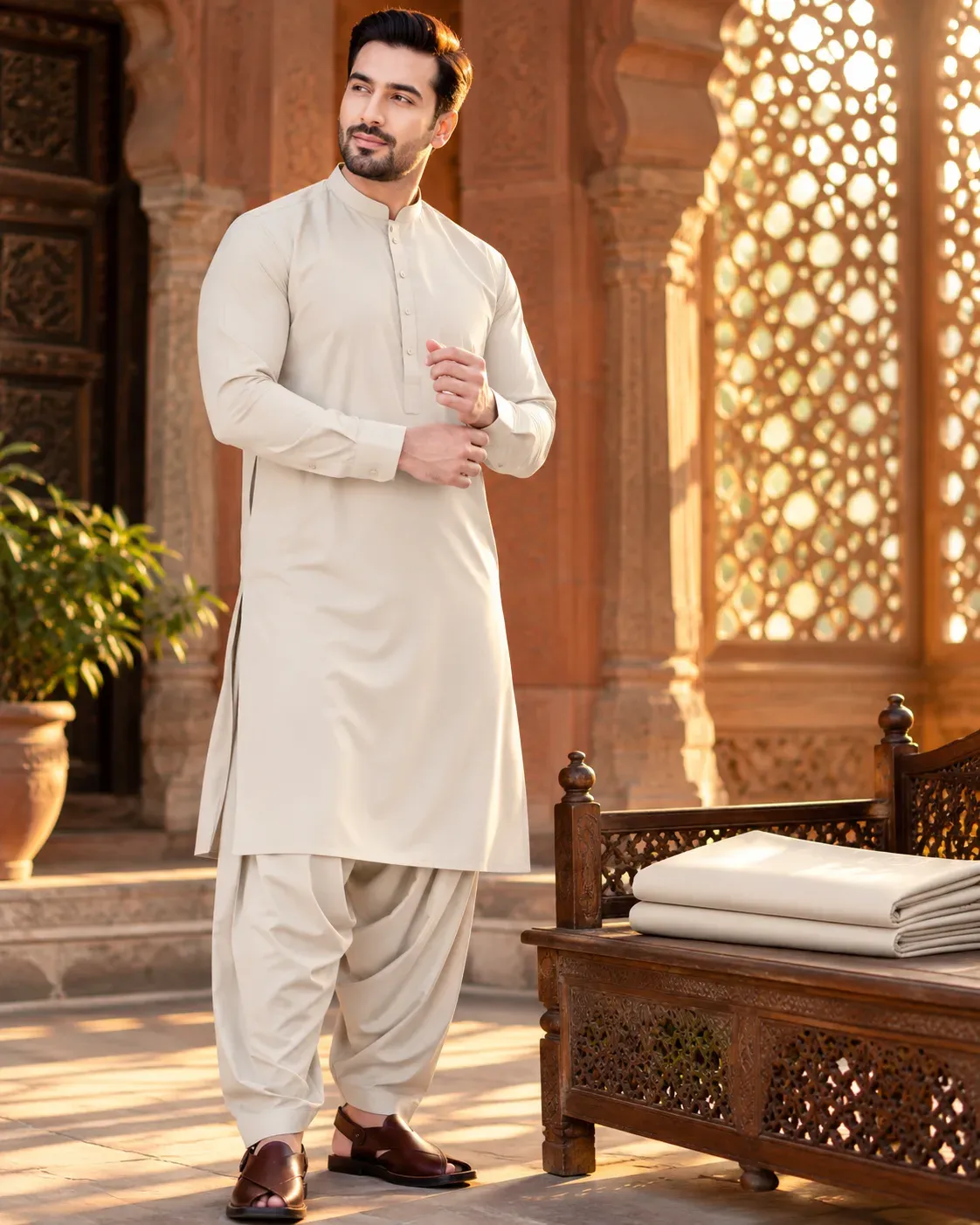 Cream unstitched suit fabric
