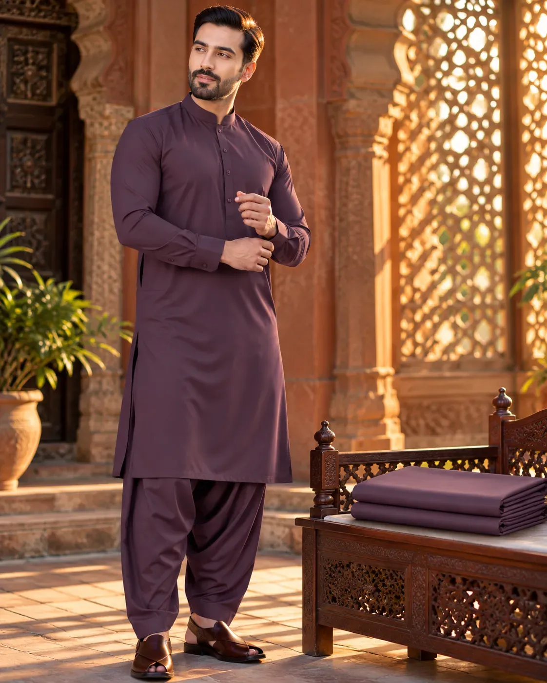 Plum unstitched suit fabric