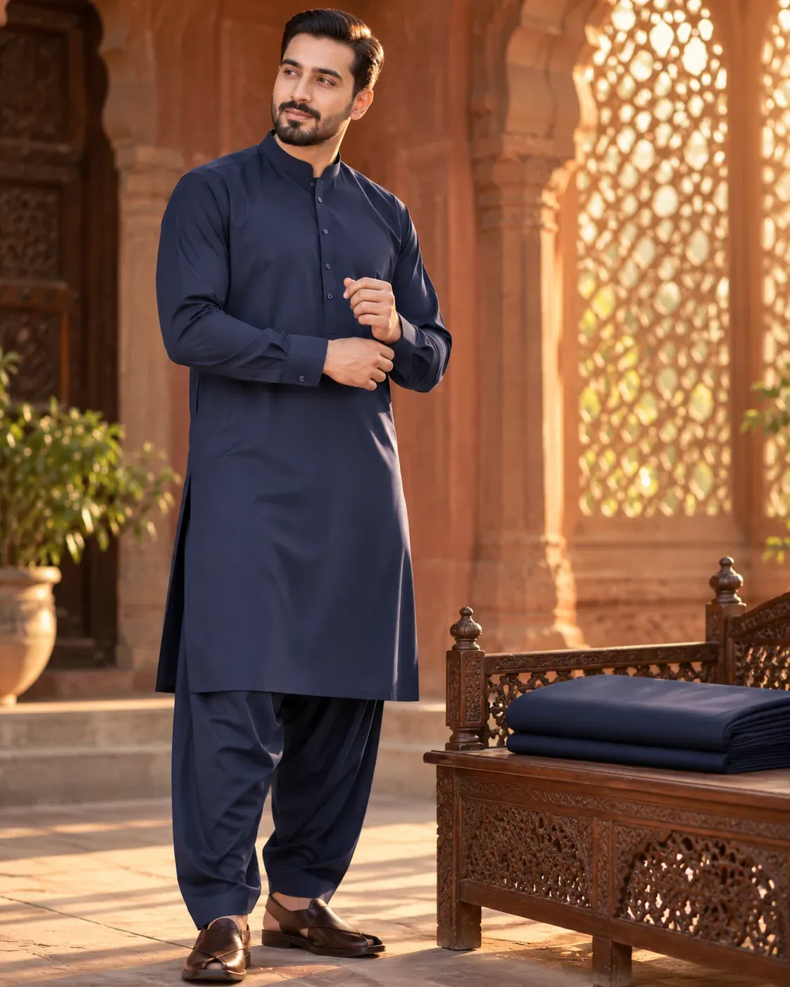 Navy Blue unstitched suit fabric