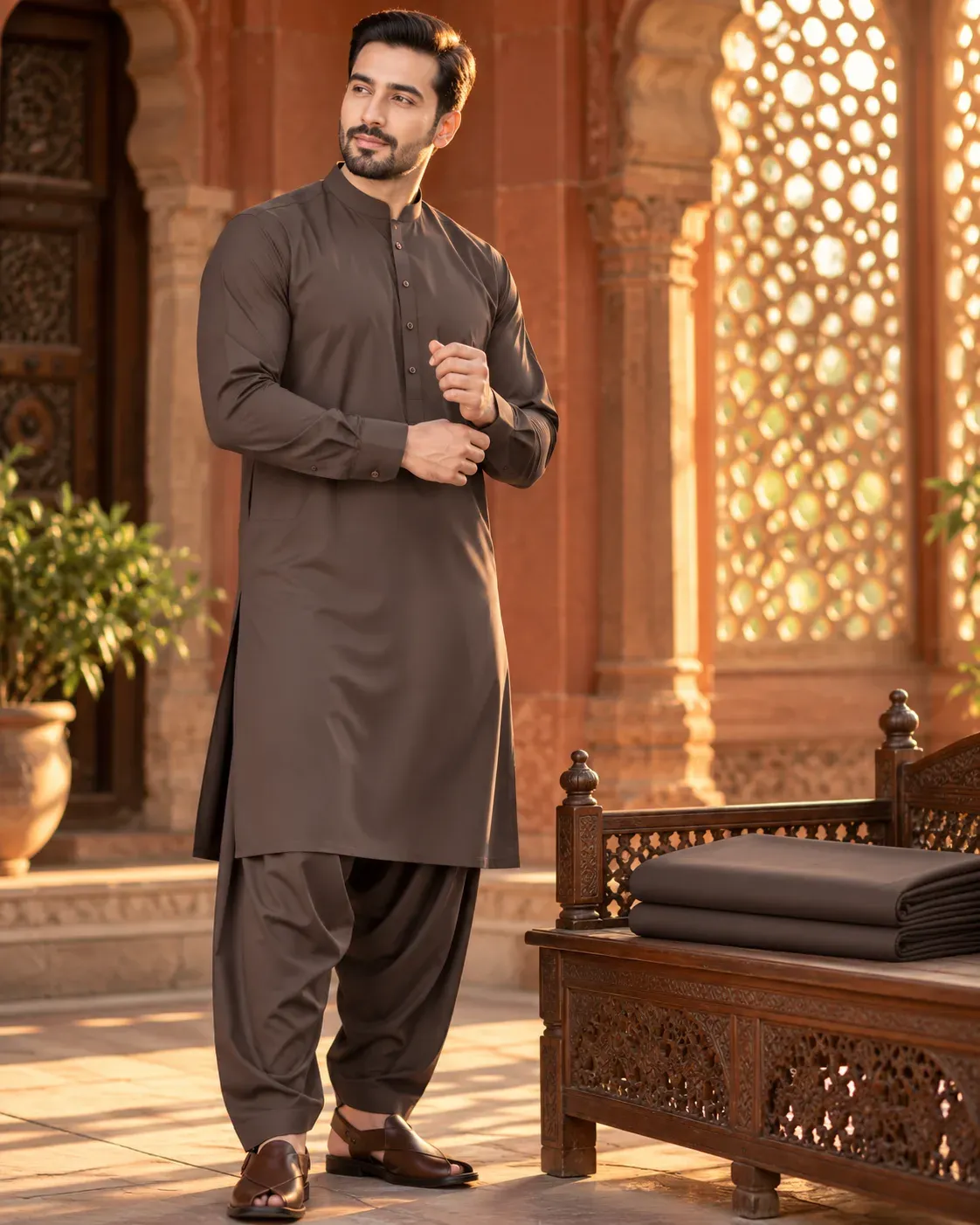 Coffee Brown unstitched suit fabric